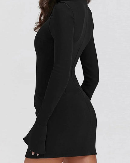 Mock Neck Long Sleeve Mini Dress - ShopEasier