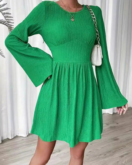 Round Neck Flare Sleeve Mini Dress