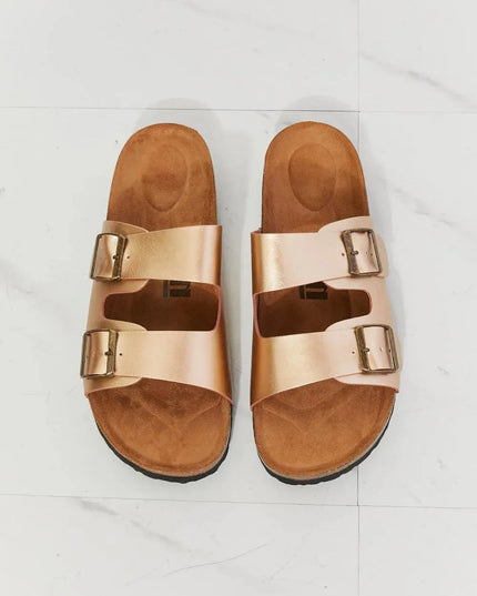 Luxury Double-Banded Cork Slide Sandals in Gold by MMShoes