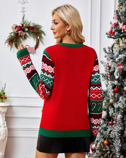 Christmas Element Round Neck Long Sleeve Sweater - ShopEasier