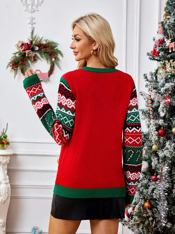 Christmas Element Round Neck Long Sleeve Sweater - ShopEasier