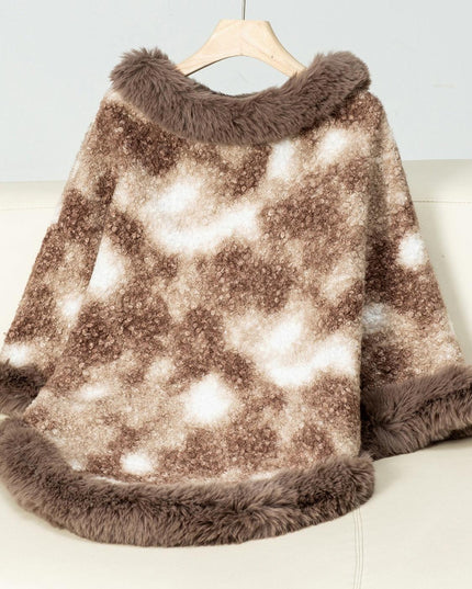 Furry Contrast Three-Quarter Poncho - ShopEasier