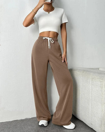 Drawstring Wide Leg Pants with Pockets