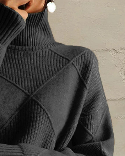 Geometric Turtleneck Long Sleeve Sweater - ShopEasier