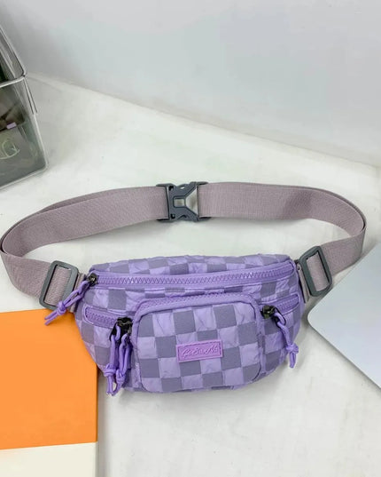 Checkered Adjustable Strap Nylon Crossbody Bag