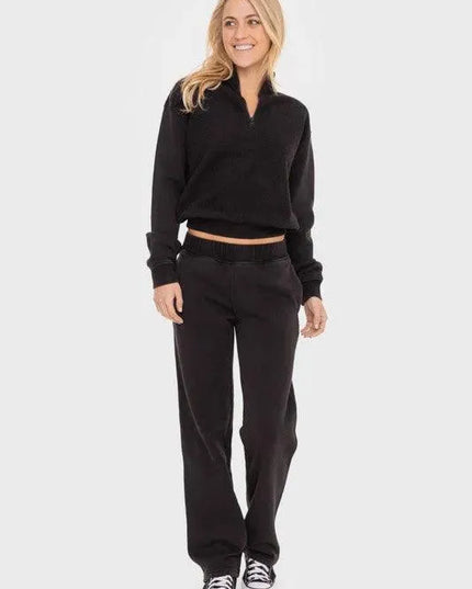 Mono B Elastic Waist Fleece Pants with Pockets