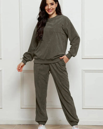 Cozy Corduroy Two-Piece Sweatshirt and Sweatpants Ensemble