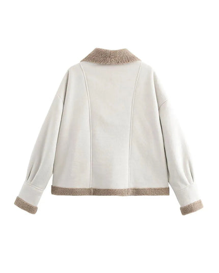 Fuzzy Collared Neck Long Sleeve Jacket - ShopEasier