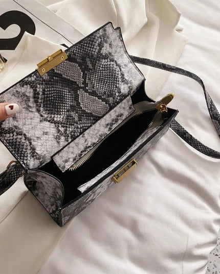 PU Leather Snakeskin Print Crossbody Bag