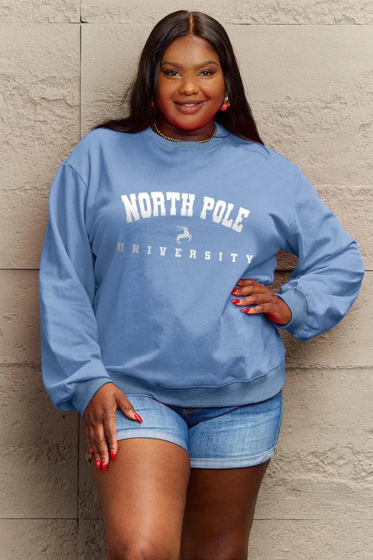 Simply Love Full Size NORTH POLE UNIVERSITY Graphic Sweatshirt - ShopEasier