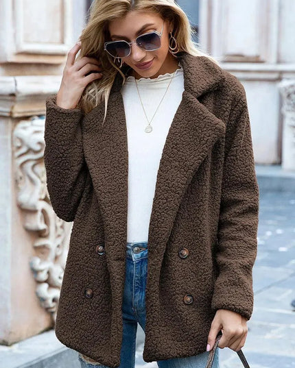 Luxe Urban Sherpa Coat with Lapel Collar