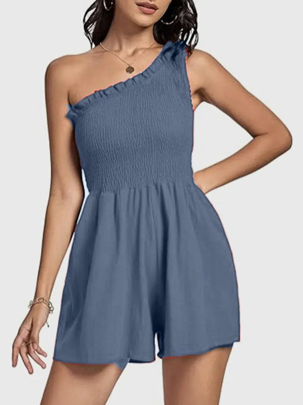 Smocked Single Shoulder Romper - ShopEasier