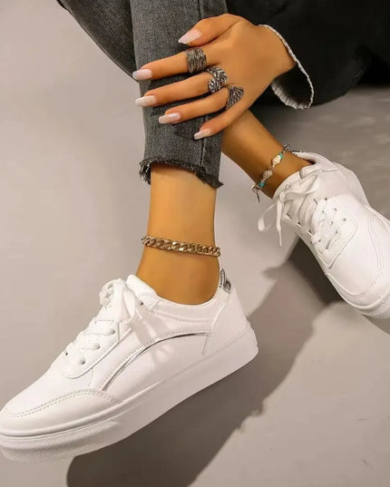 PU Leather Round Toe Flat Sneakers