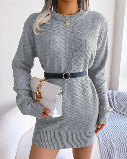 Round Neck Long Sleeve Mini Sweater Dress