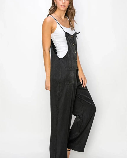 Chic Half Button Sleeveless Straight-Leg Jumpsuit