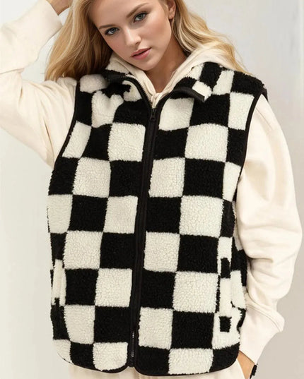 Double Take Full Size Zip Up Checkered Vest Cost - ShopEasier