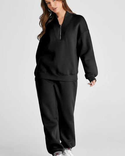 Quarter Zip Long Sleeve Top and Pants Set - ShopEasier