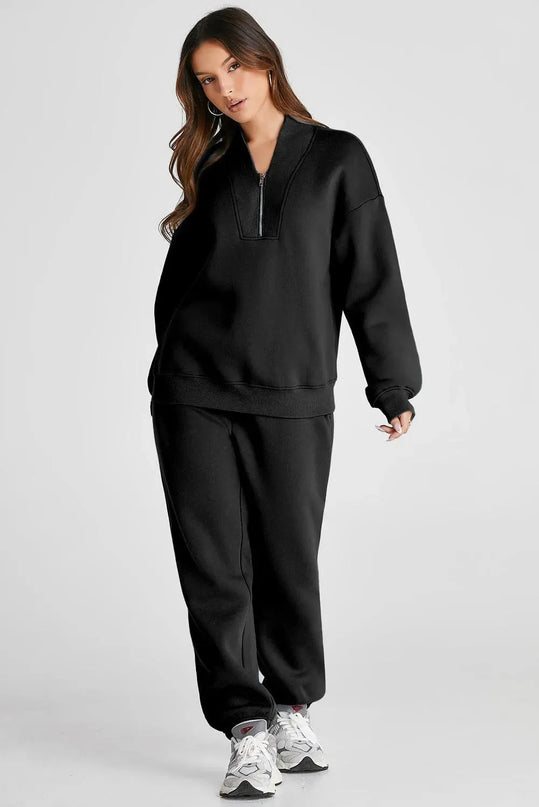 Quarter Zip Long Sleeve Top and Pants Set - ShopEasier