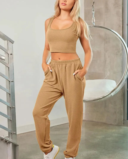 Activewear Trio: Square Neck Tank, Stylish Cover-Up, and Joggers Set