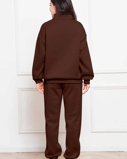 Half Zip Long Sleeve Sweatshirt and Pants Set - ShopEasier