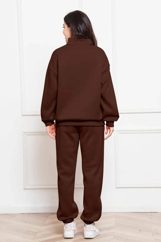 Half Zip Long Sleeve Sweatshirt and Pants Set - ShopEasier