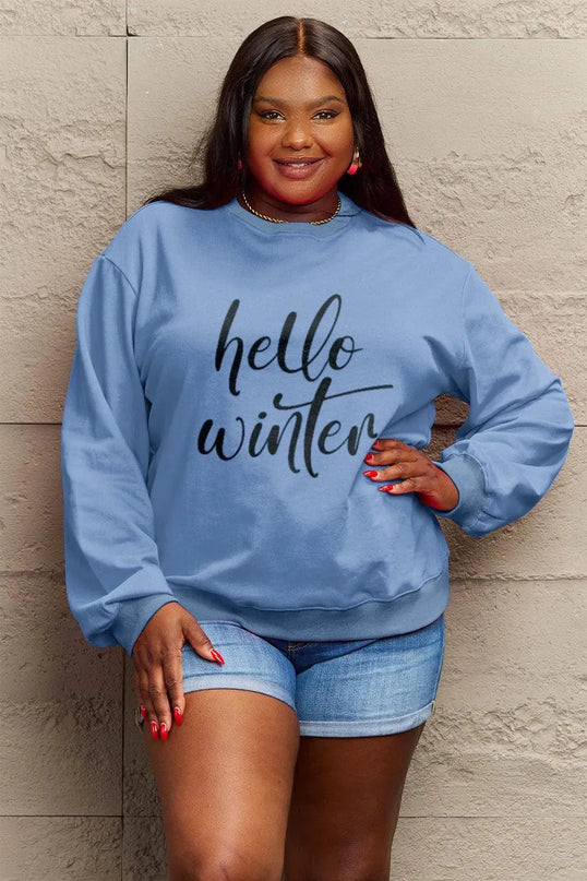 Simply Love Full Size HELLO WINTER Graphic Sweatshirt - ShopEasier