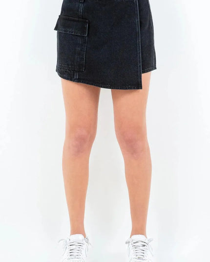 Cargo Pocket Mini Skort with Button Waist Closure