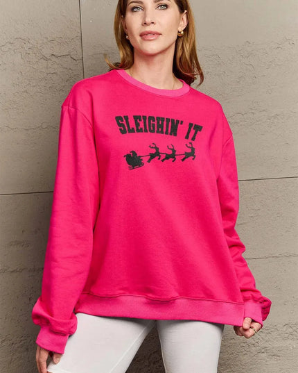 Simply Love Full Size SLEIGHIN' IT Graphic Sweatshirt - ShopEasier