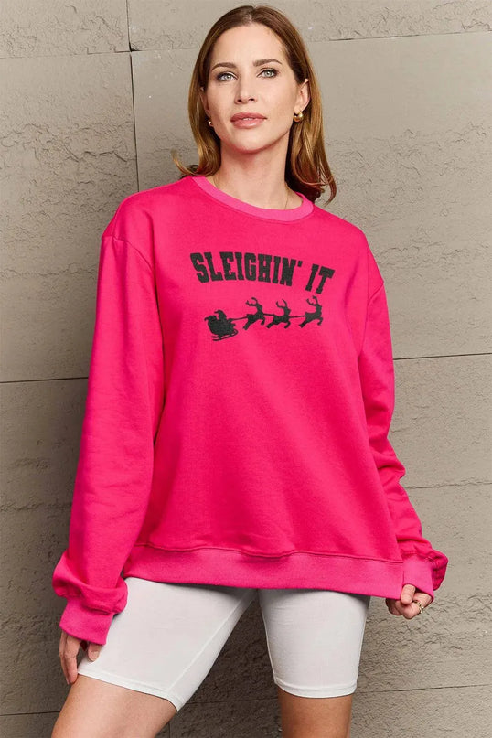 Simply Love Full Size SLEIGHIN' IT Graphic Sweatshirt - ShopEasier