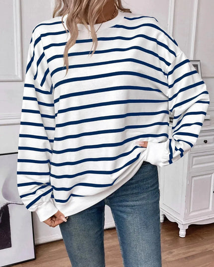 Chic Striped Round Neck Long Sleeve Sweatshirt