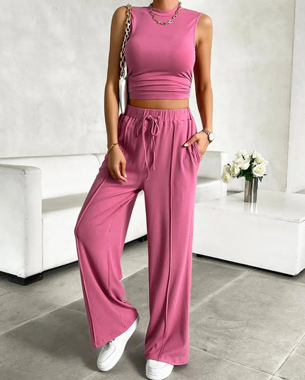 Devine Mock Neck Sleeveless Top and Drawstring Pants Set - ShopEasier