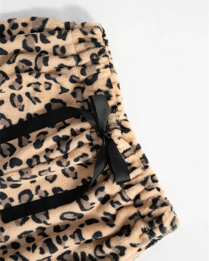 Pantalones anchos de felpa con estampado de leopardo