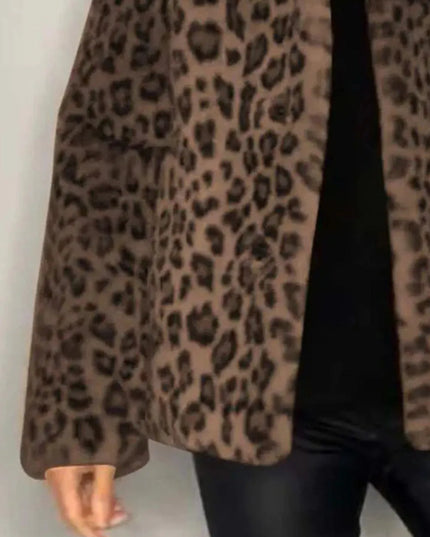 Full Size Leopard Furry Collared Neck Long Sleeve Coat - ShopEasier