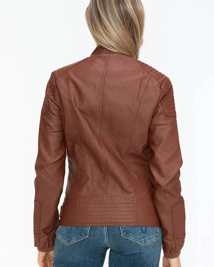 Snobbish Faux Leather Biker Jacket with Side Zip Pockets - ShopEasier