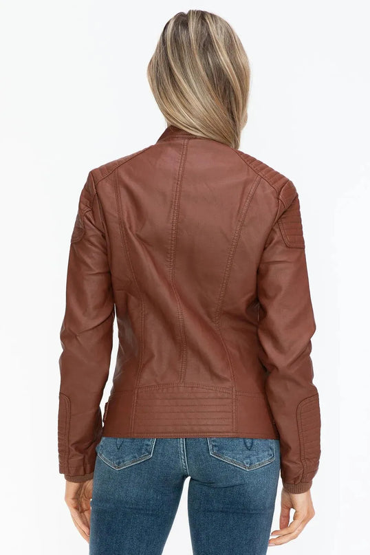 Snobbish Faux Leather Biker Jacket with Side Zip Pockets - ShopEasier