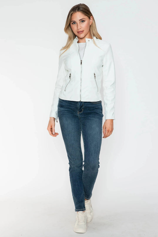 Snobbish PU Leather Zip Up Jacket with Pockets - ShopEasier