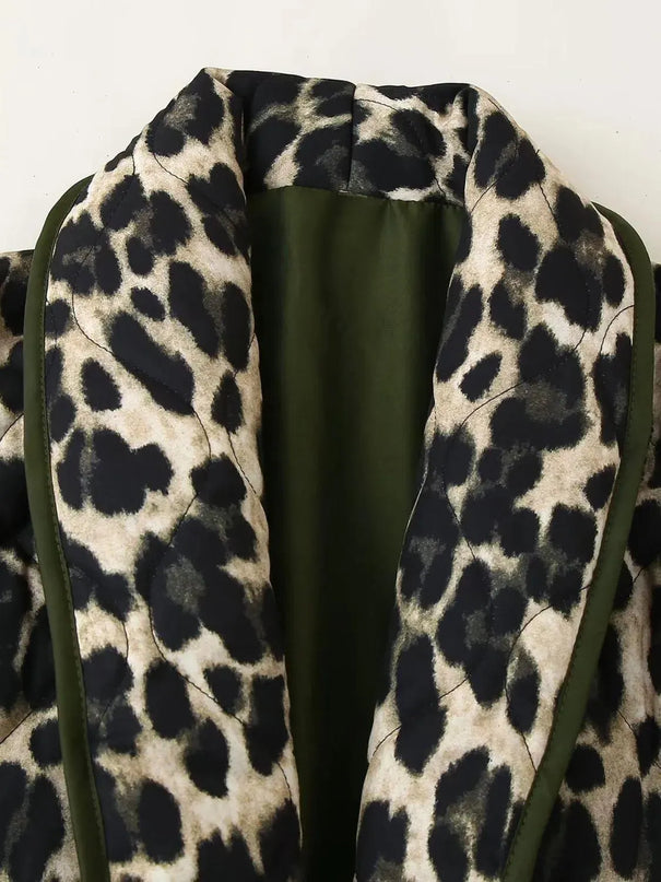 Leopard Open Front Long Sleeve Outerwear - ShopEasier