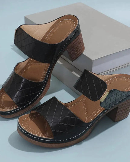 Stylish PU Leather Mid Heel Sandals