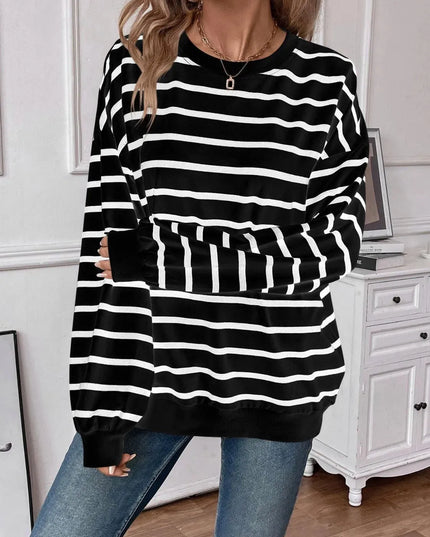 Chic Striped Round Neck Long Sleeve Sweatshirt