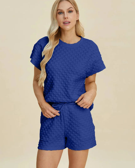 Dual Style Full Size Textured Tee and Shorts Ensemble