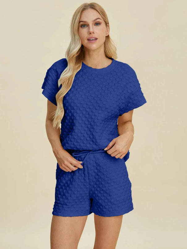 Dual Style Full Size Textured Tee and Shorts Ensemble