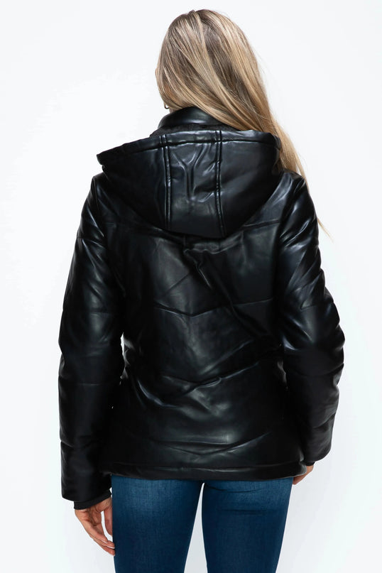 How Dare U Pocketed Zip Up Puffer Jacket with Removable Hood - ShopEasier