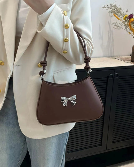 Knotted Strap PU Leather Bow Handbag