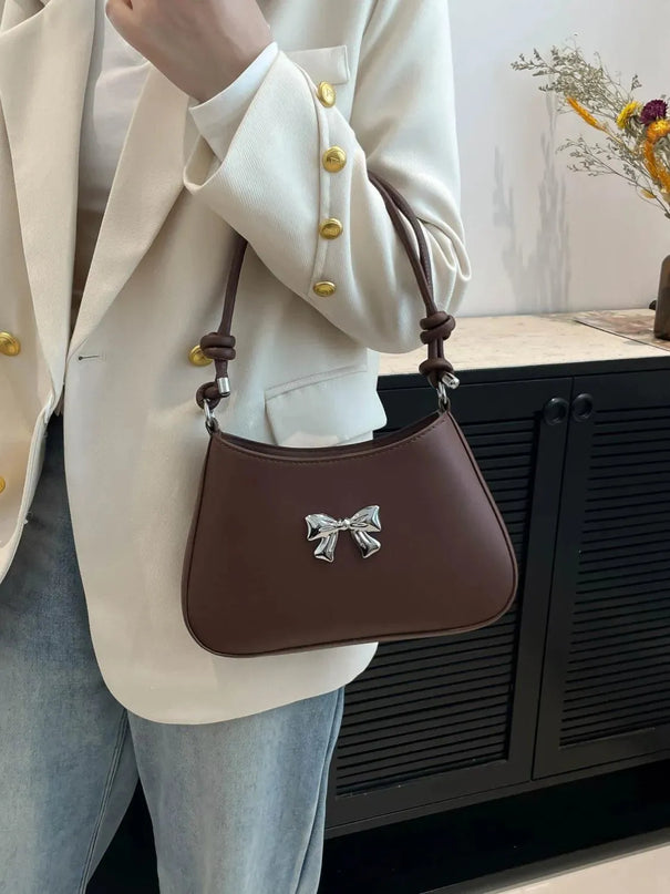 Knotted Strap PU Leather Bow Handbag