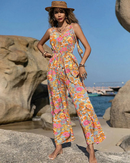 V-Neck Wide Leg Jumpsuit - ShopEasier