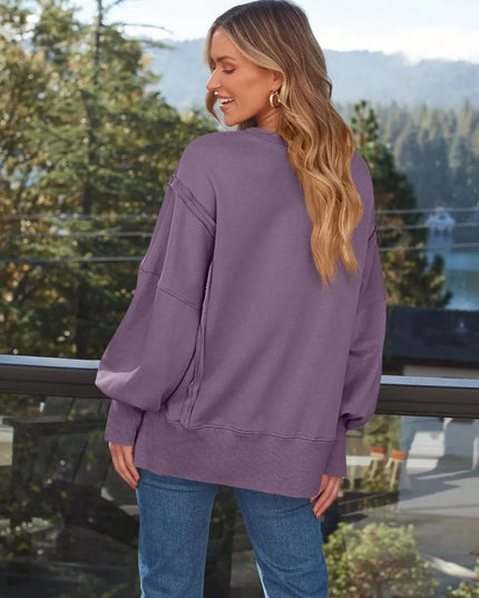 Slit Round Neck Long Sleeve Sweatshirt - ShopEasier