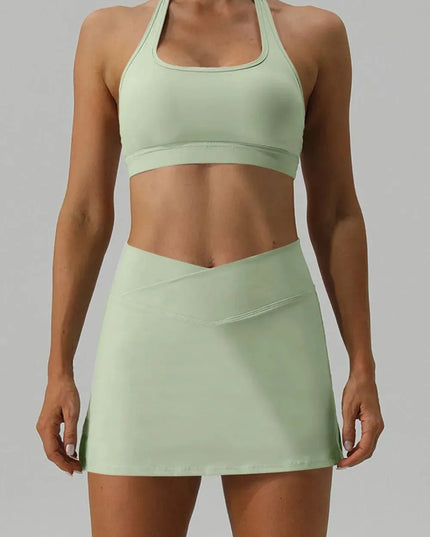 Halter Neck Tank and Slit Skirt Active Set - ShopEasier