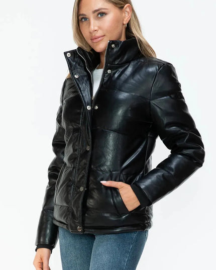 YMI Pocketed Zip Up Turtleneck Puffer Jacket - ShopEasier