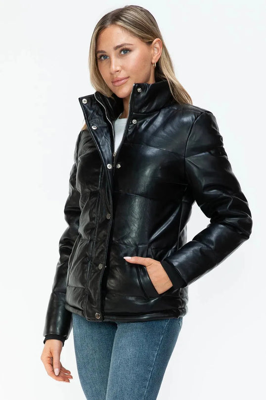 YMI Pocketed Zip Up Turtleneck Puffer Jacket - ShopEasier