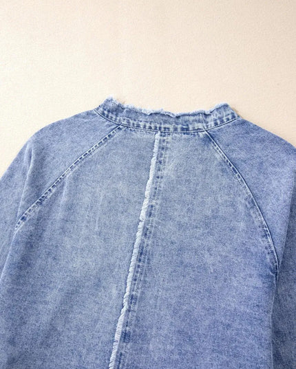 Raw Hem Button Down Long Sleeve Denim Dress - ShopEasier